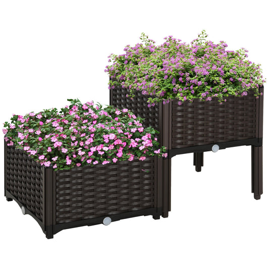 2 Piece Raised Garden Bed PP Raised Flower Bed Vegetable Herb Grow Box Stand Brown - Gallery Canada