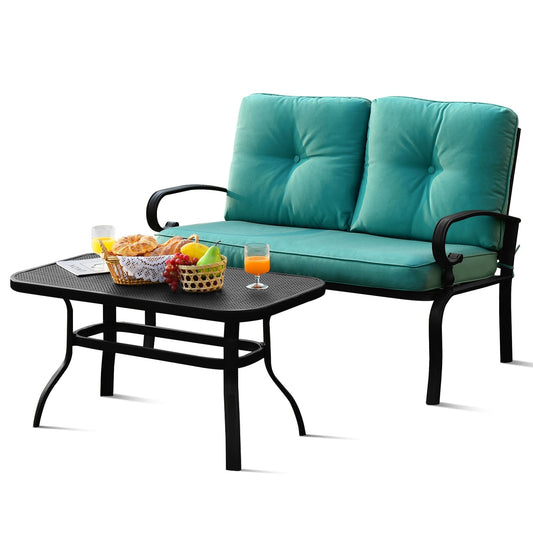 2 Pieces Patio Loveseat Bench Table Furniture Set with Cushioned Chair at Gallery Canada