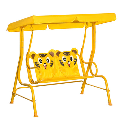 2-Seat Kids Patio Swing Chair, Children Outdoor Patio Lounge Chair, for Garden Porch, with Adjustable Canopy, Seat Belt, Tiger Pattern, for 3-6 Years Old, Yellow at Gallery Canada