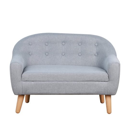 2-Seat Linen Fabric and Wooden Frame Sofa Couch for Kids and Toddlers Ages 3-6, 11" High Seat, Grey at Gallery Canada