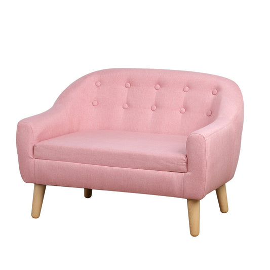 2-Seat Linen Fabric and Wooden Frame Sofa Couch for Kids and Toddlers Ages 3-7, 11" High Seat, Pink - Gallery Canada