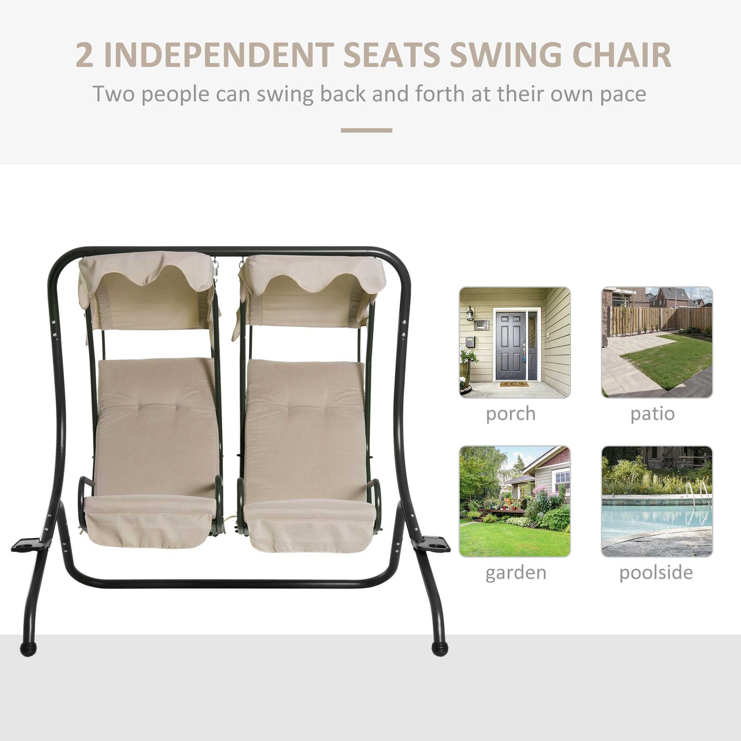 2 Seat Modern Outdoor Swing Chairs With Handrails and Removable Canopy - Beige at Gallery Canada