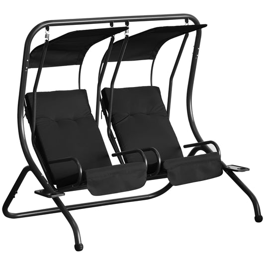 2 Seat Modern Outdoor Swing Chairs With Handrails and Removable Canopy - Black at Gallery Canada