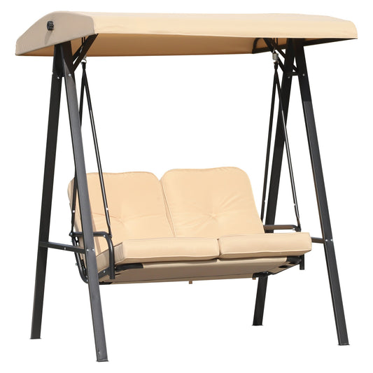 2 Seater Covered Outdoor Swing Chair Hammock Bench with Cushion Tilt Canopy Beige at Gallery Canada