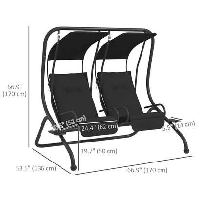 2-Seater Outdoor Porch Swing with Canopy, Patio Swing Chair for Garden, Poolside, Backyard, Black at Gallery Canada