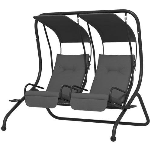 2-Seater Outdoor Porch Swing with Canopy, Patio Swing Chair for Garden, Poolside, Backyard, Grey