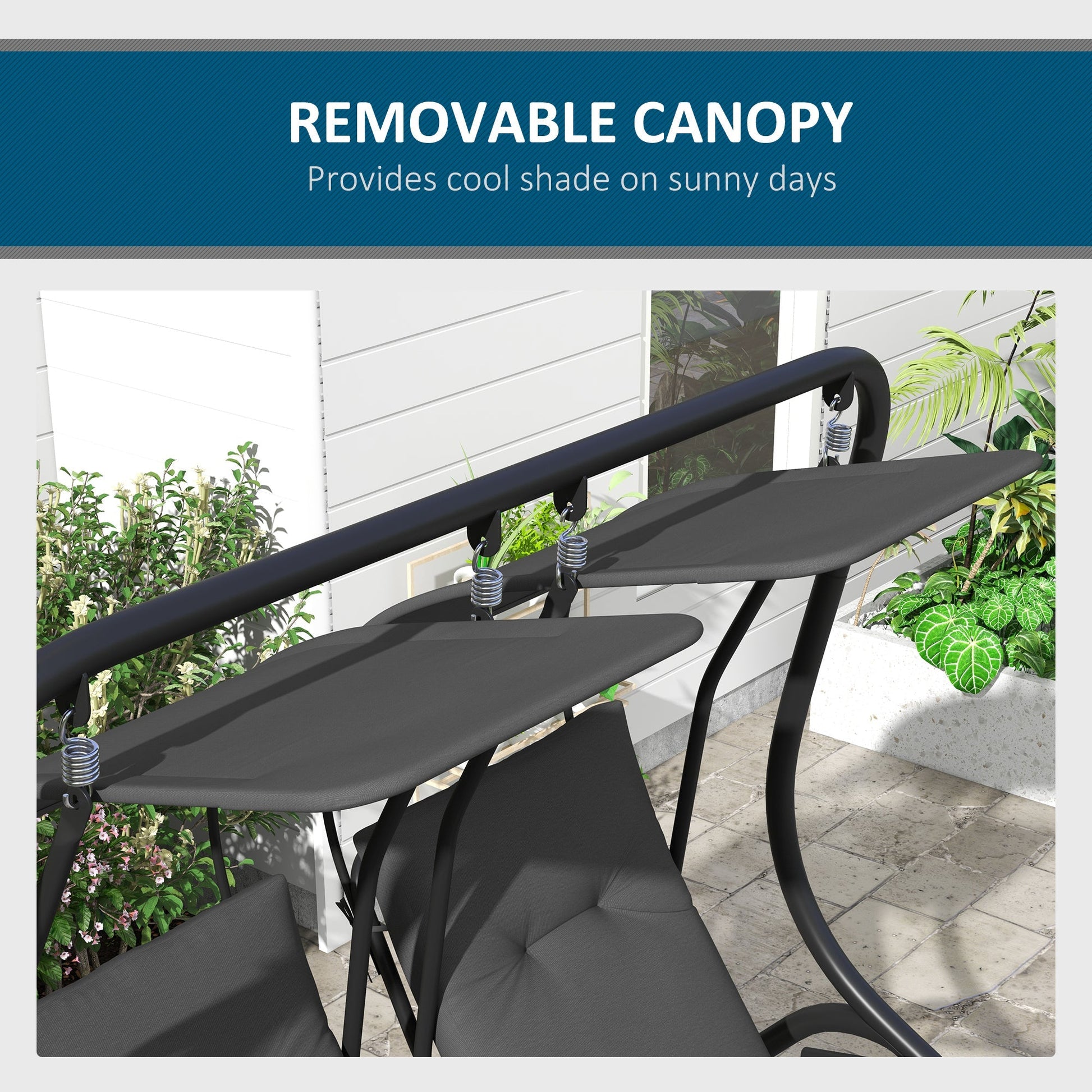 2-Seater Outdoor Porch Swing with Canopy, Patio Swing Chair for Garden, Poolside, Backyard, Grey at Gallery Canada