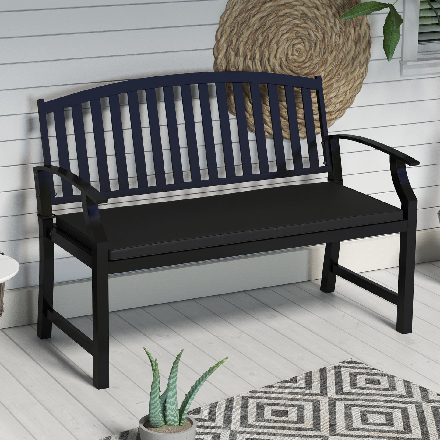 2-Seater Patio Bench Cushion Outdoor Seat Swing Replacement Pad with Zipper Cover, Ties for Patio, Garden, Black at Gallery Canada