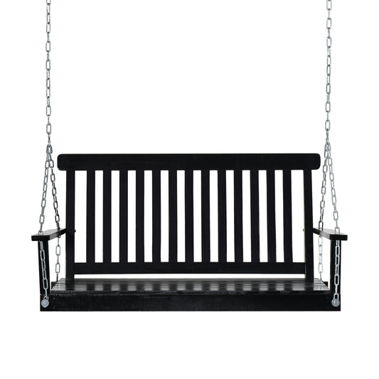 2-Seater Patio Swing Chair, Fir Wooden Porch Swing with Slatted Design, Hanging Chains for Outdoor, Garden, Black - Gallery Canada