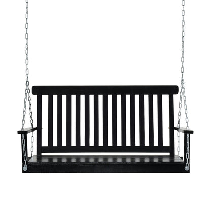 2-Seater Patio Swing Chair, Fir Wooden Porch Swing with Slatted Design, Hanging Chains for Outdoor, Garden, Black at Gallery Canada