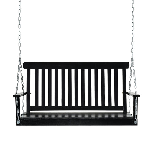 2-Seater Patio Swing Chair, Fir Wooden Porch Swing with Slatted Design, Hanging Chains for Outdoor, Garden, Black