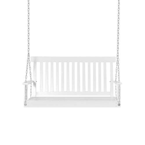 2-Seater Patio Swing Chair, Fir Wooden Porch Swing with Slatted Design, Hanging Chains for Outdoor, Garden, White