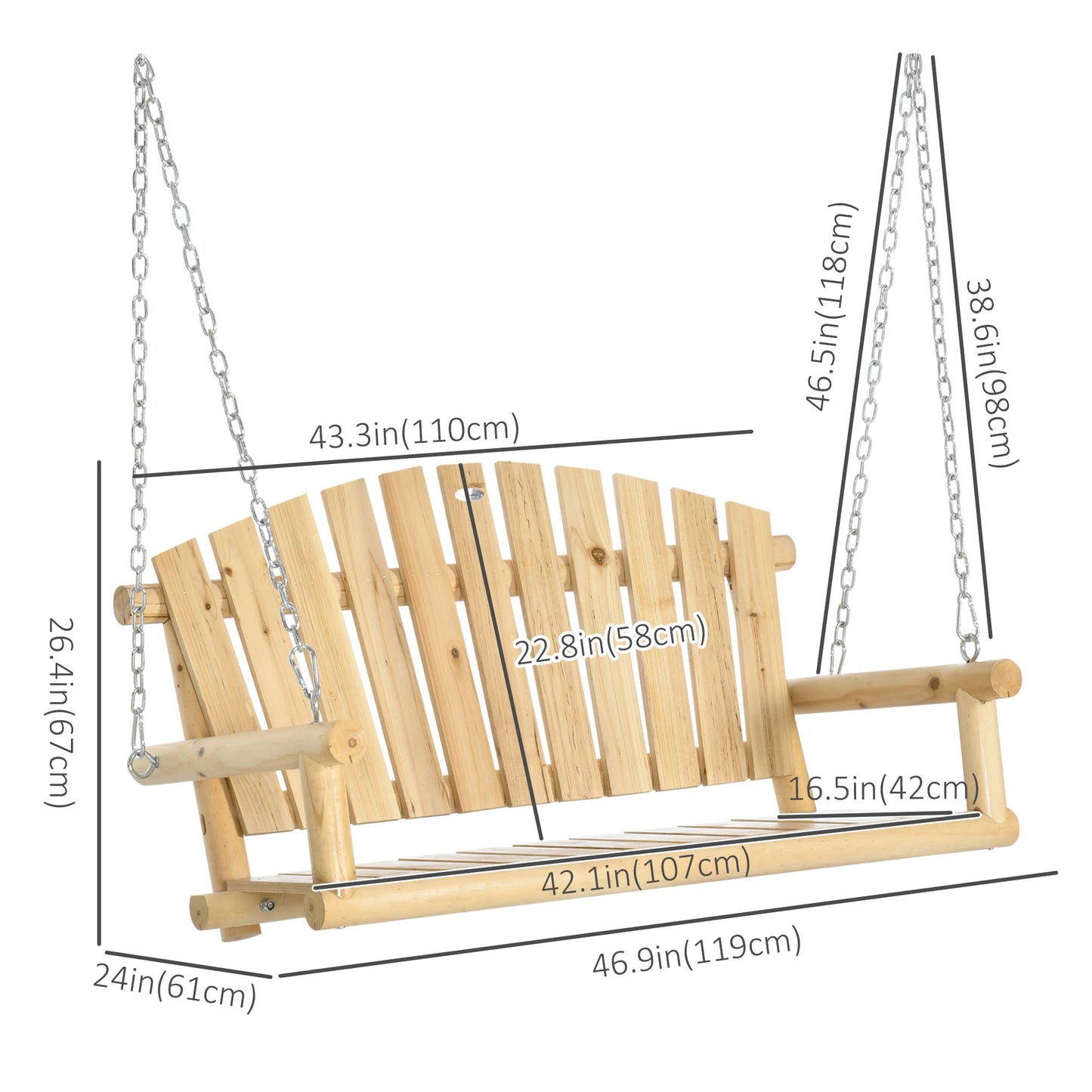 2-Seater Porch Swing, Hanging Outdoor Swing Bench with Metal Chains for Deck, Patio, Garden, Backyard at Gallery Canada