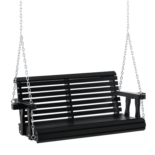 2 Seater Porch Swing Wooden Patio Swing Chair Seat with Cup Holder and Chains Outdoor Swing Bench for Garden Yard, Black at Gallery Canada