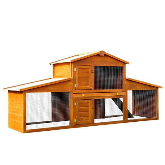 2-Story Wooden Rabbit Hutch Backyard Bunny Cage Small Animal House with Outdoor Run - Gallery Canada