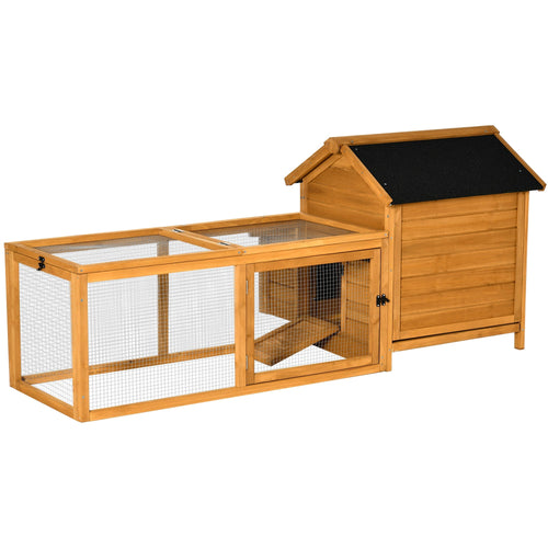 2-Tier Chicken Coop, Wooden Hen House, Poultry Habitat Outdoor Backyard with Removable Tray, Nesting Box, Outside Run, Ramp, 71