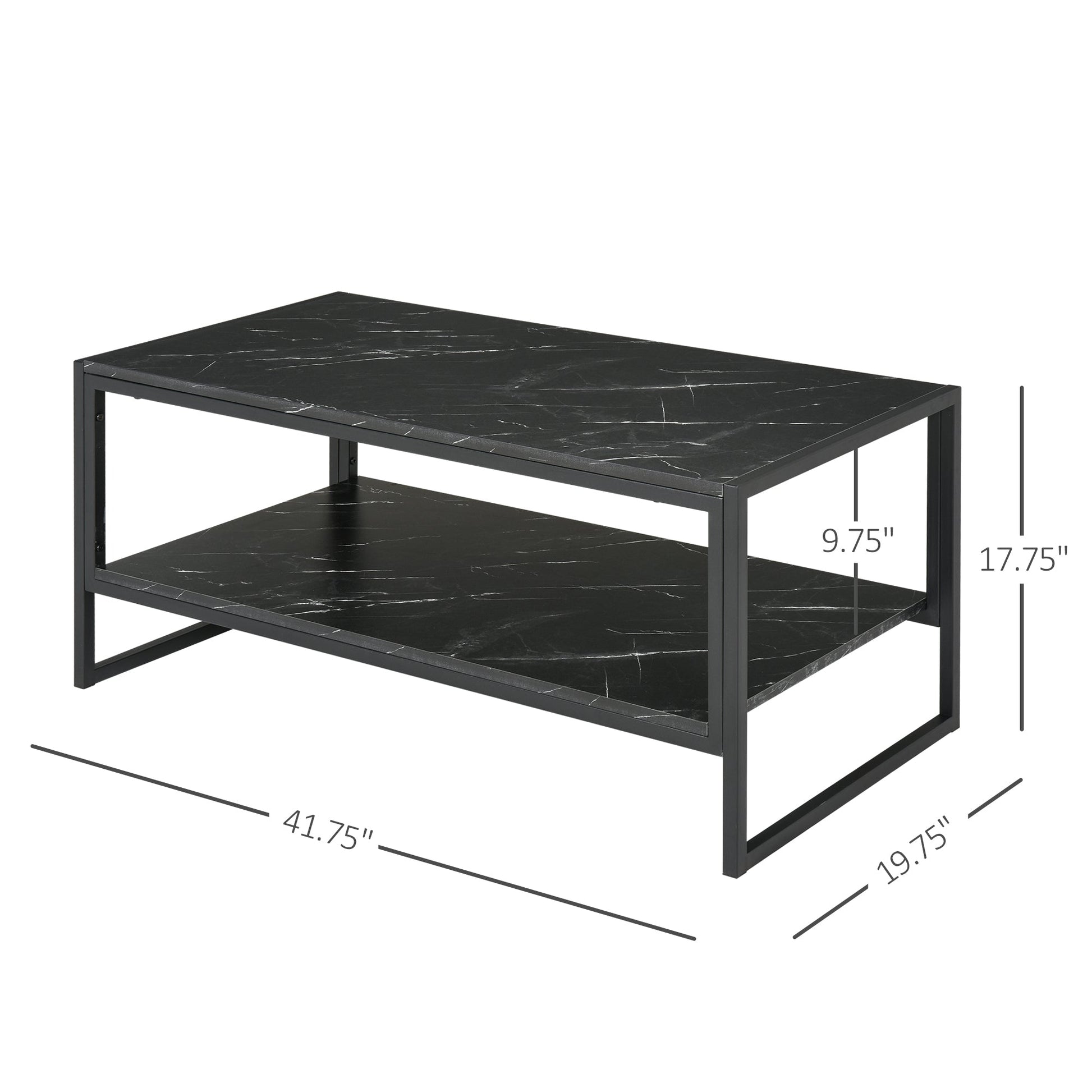 2-Tier Coffee Table with Storage Shelf, Cocktail Table with Marble Textured Table Top, for Living Room Bedroom Dorm, Black at Gallery Canada