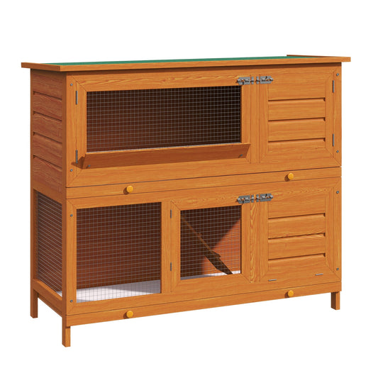 2 Tier Elevated Wooden Rabbit Hutch Bunny House Small Animal Cage 47"L x 19"W x 39"H w/ Sliding-Out Tray - Gallery Canada