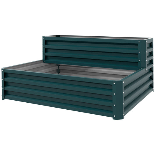 2 Tier Galvanized Raised Garden Bed, Steel Planter Box for Vegetables Flowers Herbs, 47" x 40" x 23", Green - Gallery Canada