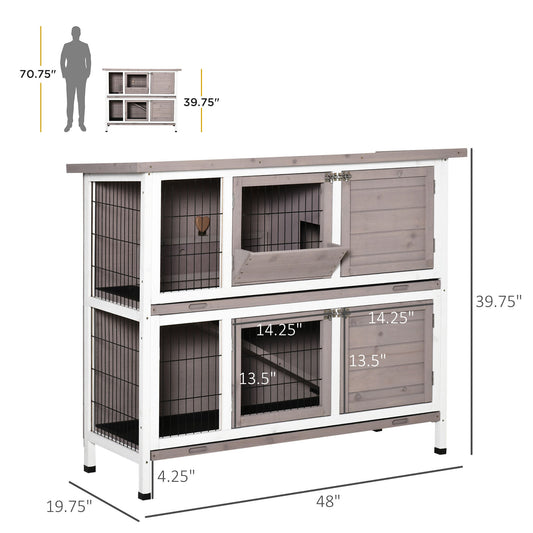 2 Tier Rabbit Hutch with Feeding, Removable Tray, Ramp, Doors, Grey at Gallery Canada
