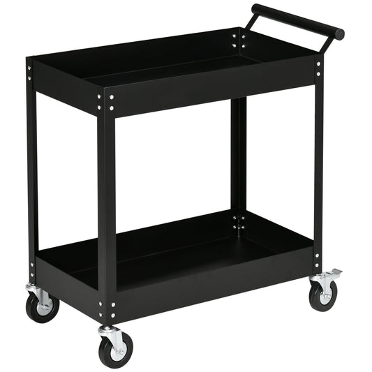 2 Tier Rolling Tool Cart with Wheels, Steel Mobile Service Utility Cart for Garage, Mechanics and Warehouse, 330lbs Capacity, Black - Gallery Canada