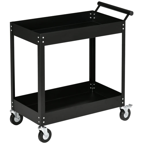 2 Tier Rolling Tool Cart with Wheels, Steel Mobile Service Utility Cart for Garage, Mechanics and Warehouse, 330lbs Capacity, Black