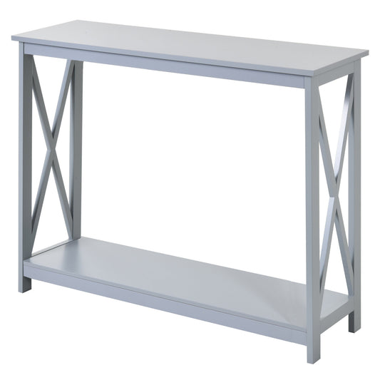 2 Tier X-Design Console Table Sofa Side Table w/Storage Shelf for Living Room Entryway, Grey - Gallery Canada