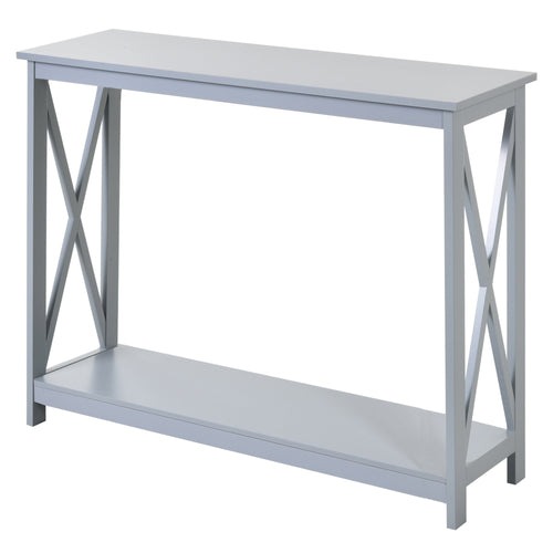 2 Tier X-Design Console Table Sofa Side Table w/Storage Shelf for Living Room Entryway, Grey