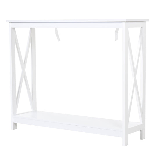 2 Tier X-Design Console Table Sofa Side Table w/Storage Shelf for Living Room Entryway, White - Gallery Canada
