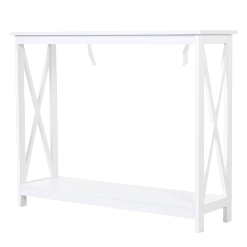 2 Tier X-Design Console Table Sofa Side Table w/Storage Shelf for Living Room Entryway, White