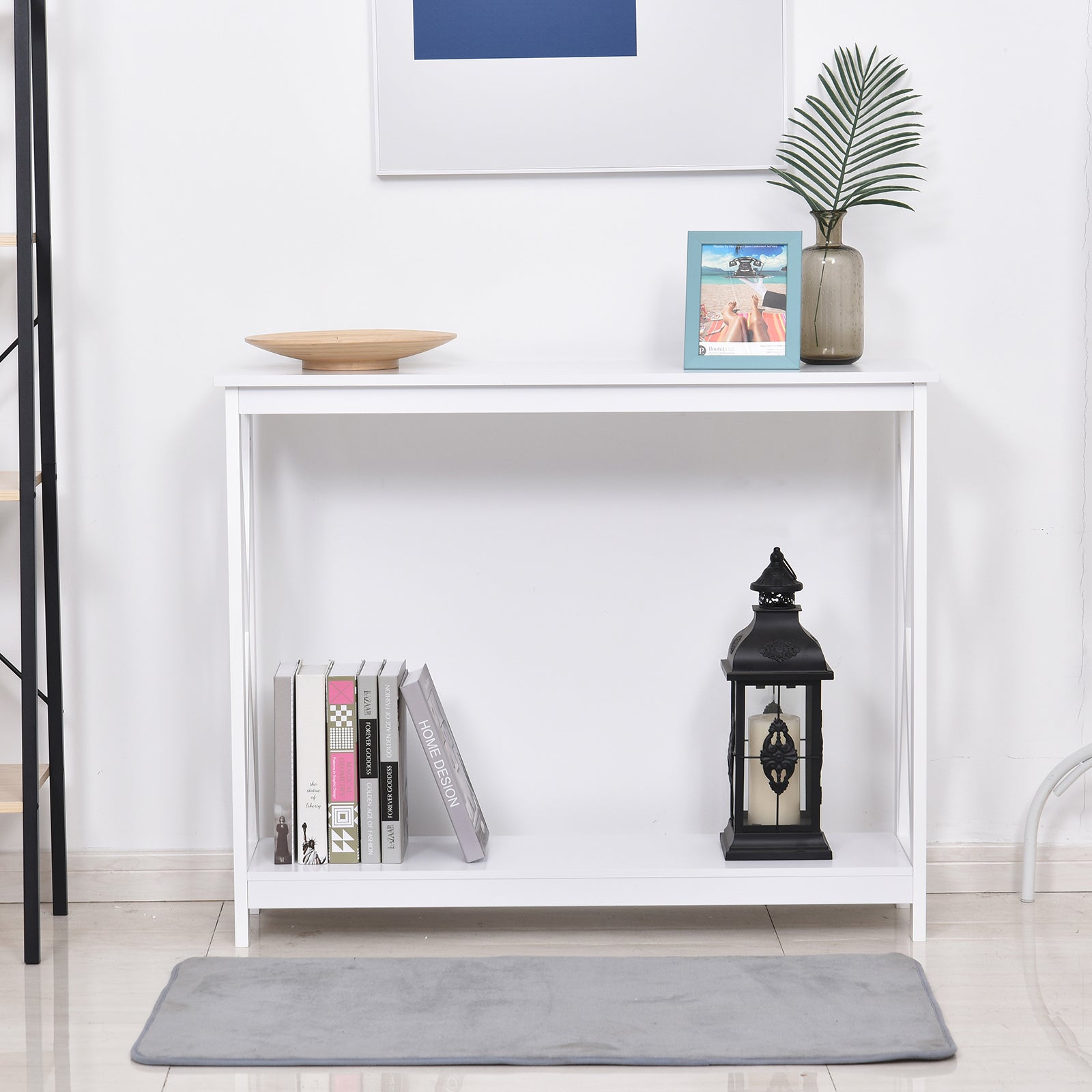 2 Tier X-Design Console Table Sofa Side Table w/Storage Shelf for Living Room Entryway, White at Gallery Canada