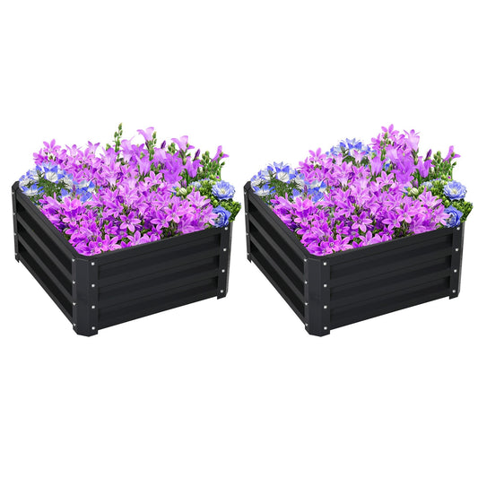 2' x 2' x 1' 2-Pieces Raised Garden Bed with Color Steel Frame for Vegetables, Flowers, Herbs, Grey - Gallery Canada