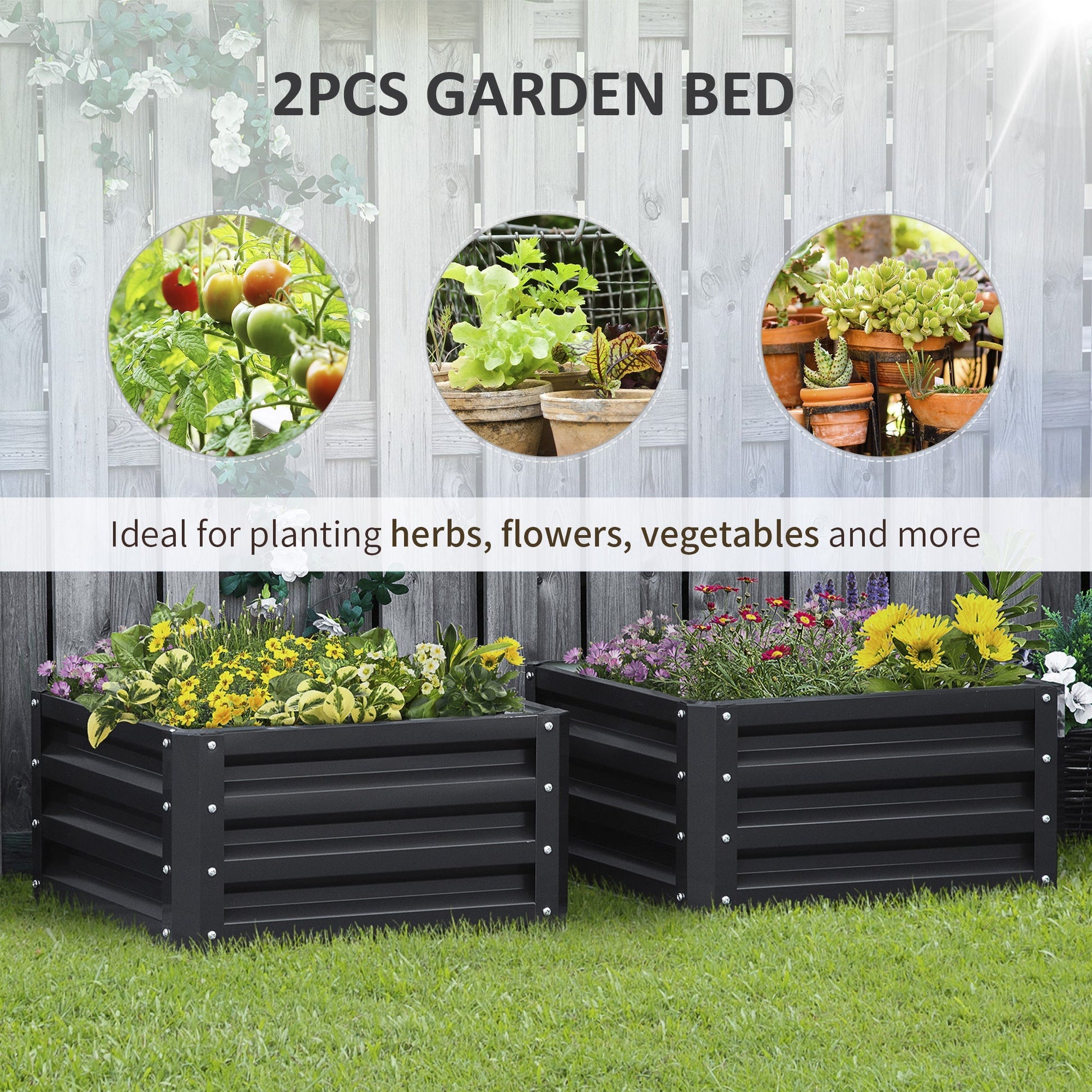 2' x 2' x 1' 2-Pieces Raised Garden Bed with Color Steel Frame for Vegetables, Flowers, Herbs, Grey at Gallery Canada