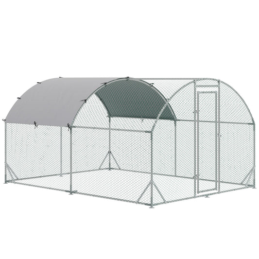Galvanized Large Metal Chicken Coop Cage Walk-in Enclosure Poultry Hen Run House Playpen Rabbit Hutch with Cover for Outdoor Backyard 9.2' x 12.5' x 6.5' Silver - Gallery Canada