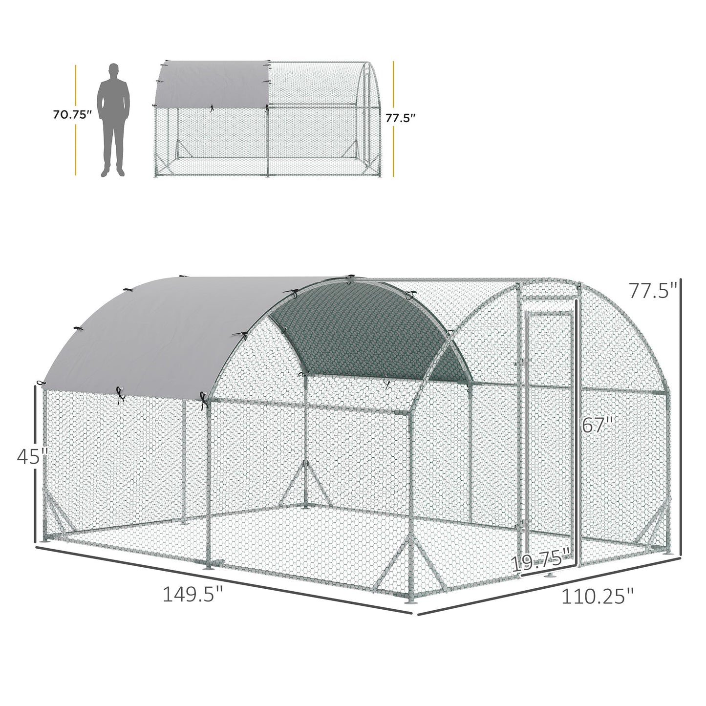 Galvanized Large Metal Chicken Coop Cage Walk-in Enclosure Poultry Hen Run House Playpen Rabbit Hutch with Cover for Outdoor Backyard 9.2' x 12.5' x 6.5' Silver at Gallery Canada