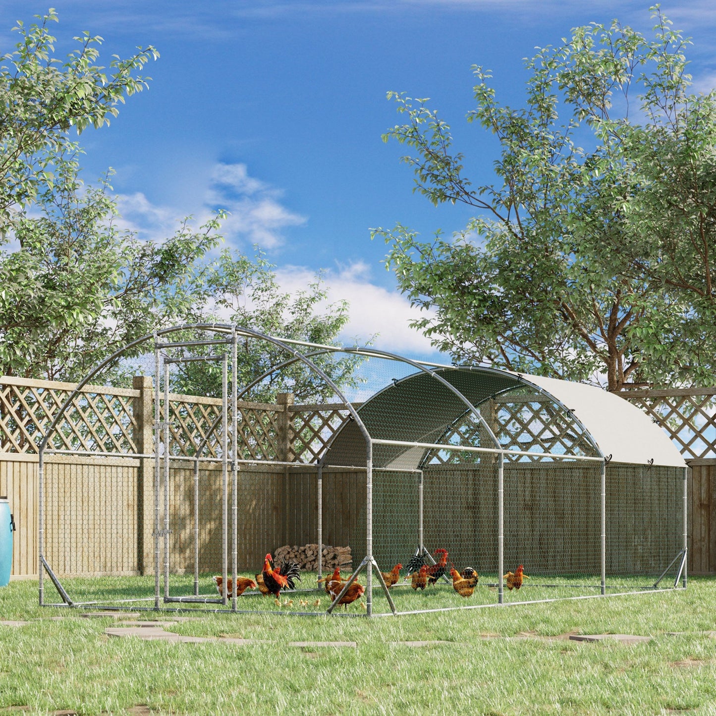 Galvanized Large Metal Chicken Coop Cage Walk-in Enclosure Poultry Hen Run House Playpen Rabbit Hutch with Cover for Outdoor Backyard 9.2' x 18.7' x 6.5' Silver at Gallery Canada