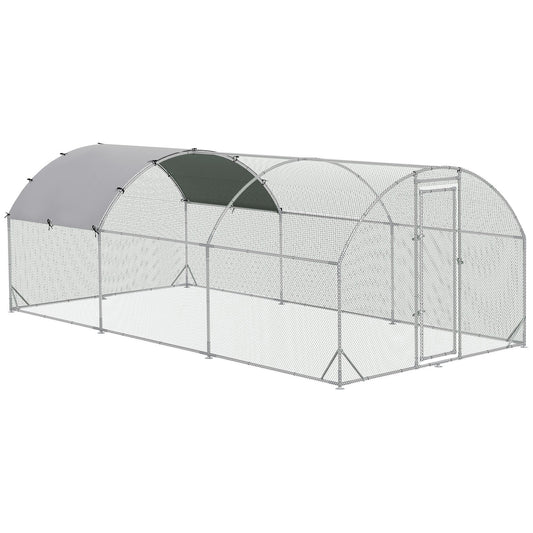 Galvanized Large Metal Chicken Coop Cage Walk-in Enclosure Poultry Hen Run House Playpen Rabbit Hutch with Cover for Outdoor Backyard 9.2' x 18.7' x 6.5' Silver - Gallery Canada