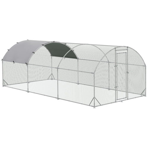 Galvanized Large Metal Chicken Coop Cage Walk-in Enclosure Poultry Hen Run House Playpen Rabbit Hutch with Cover for Outdoor Backyard 9.2' x 18.7' x 6.5' Silver