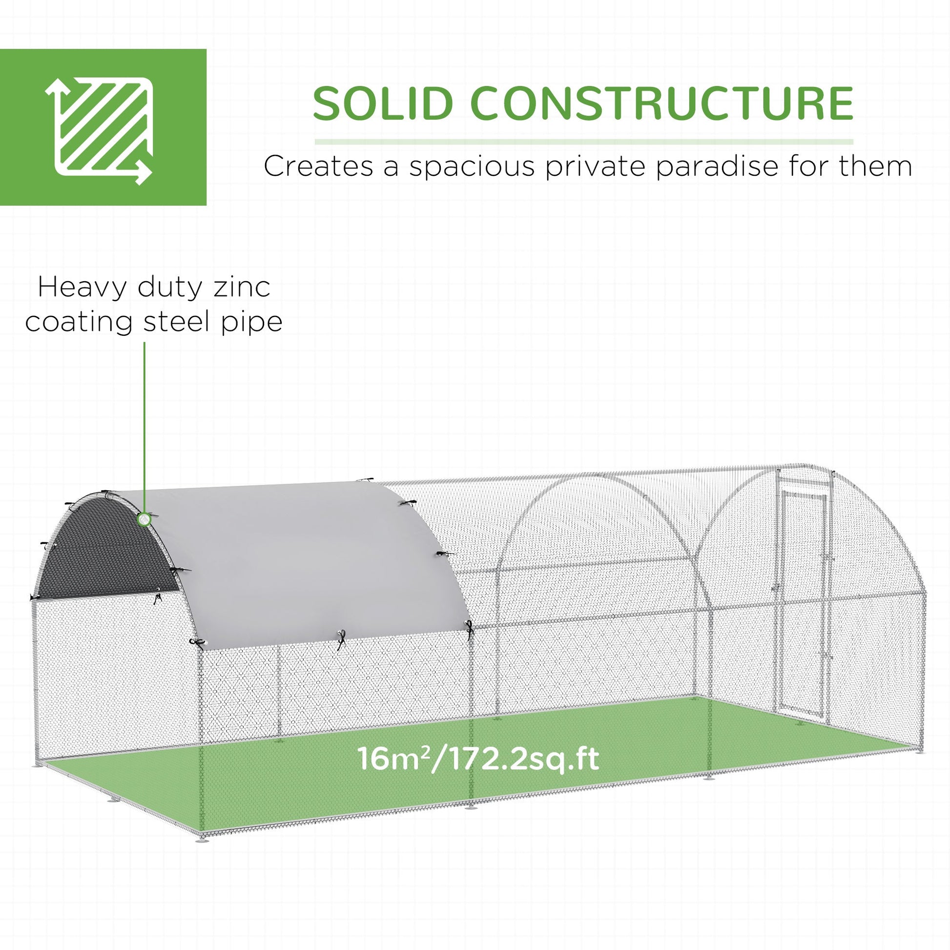 Galvanized Large Metal Chicken Coop Cage Walk-in Enclosure Poultry Hen Run House Playpen Rabbit Hutch with Cover for Outdoor Backyard 9.2' x 18.7' x 6.5' Silver at Gallery Canada