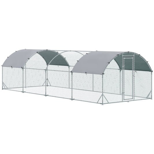 Galvanized Large Metal Chicken Coop Cage Walk-in Enclosure Poultry Hen Run House Playpen Rabbit Hutch with Cover for Outdoor Backyard 9.2' x 24.9' x 6.5' Silver - Gallery Canada
