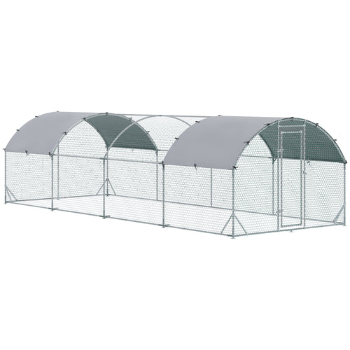 Galvanized Large Metal Chicken Coop Cage Walk-in Enclosure Poultry Hen Run House Playpen Rabbit Hutch with Cover for Outdoor Backyard 9.2' x 24.9' x 6.5' Silver