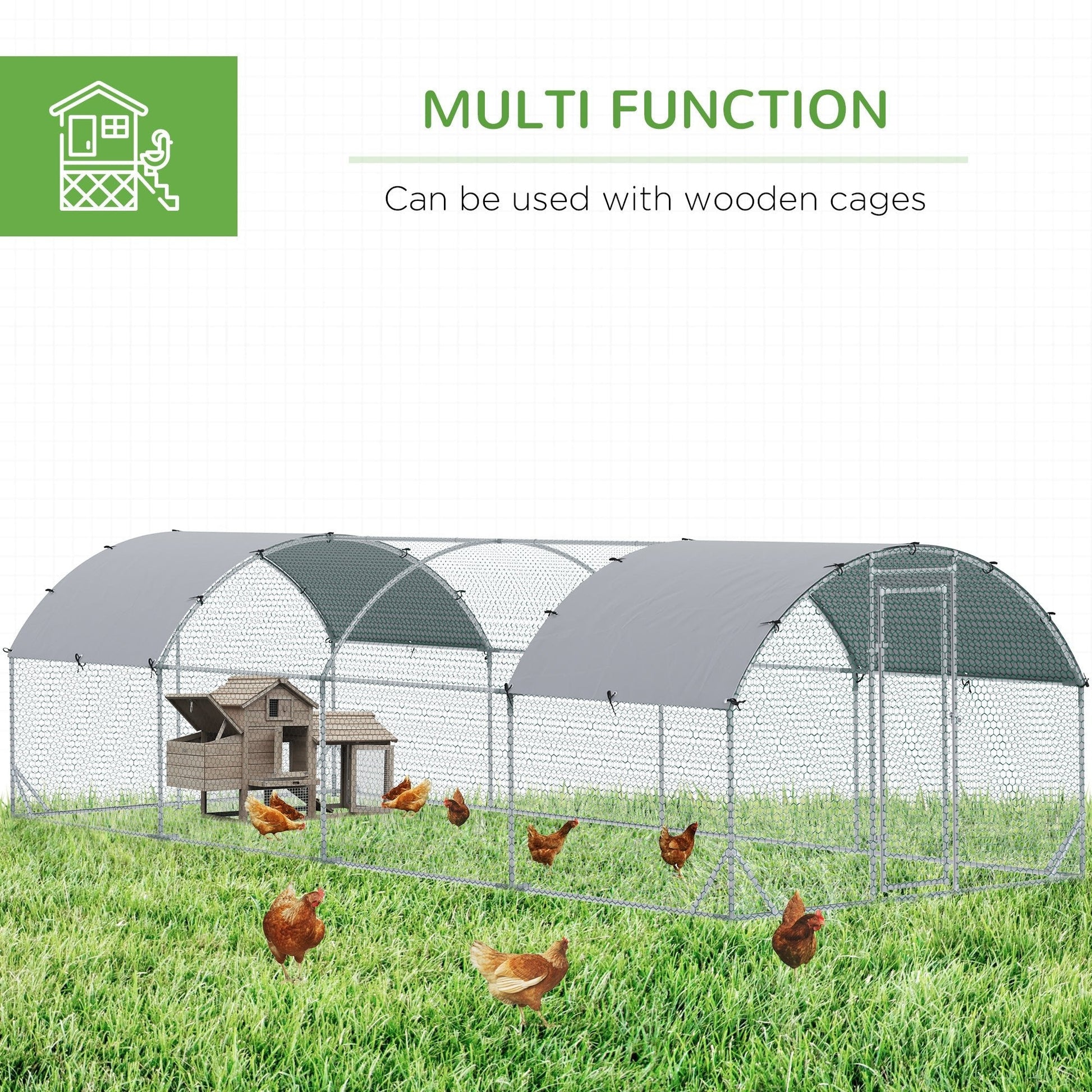 Galvanized Large Metal Chicken Coop Cage Walk-in Enclosure Poultry Hen Run House Playpen Rabbit Hutch with Cover for Outdoor Backyard 9.2' x 24.9' x 6.5' Silver at Gallery Canada