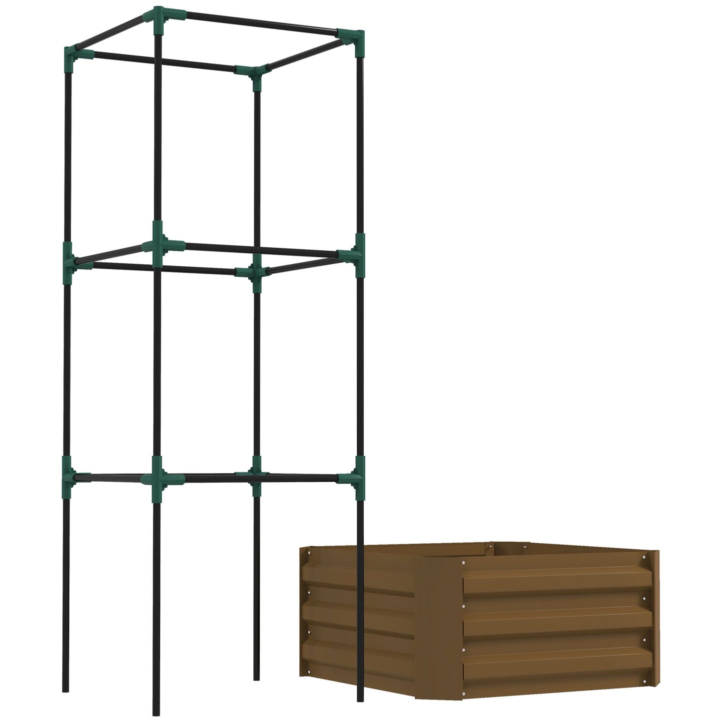 Galvanized Planter Box, Outdoor Raised Garden Bed with 3-Tier Trellis Tomato Cage for Climbing Vines, Vegetables, Brown at Gallery Canada