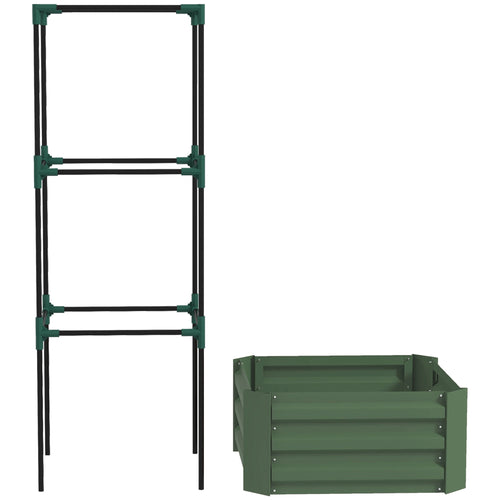Galvanized Planter Box, Outdoor Raised Garden Bed with 3-Tier Trellis Tomato Cage for Climbing Vines, Vegetables, Green