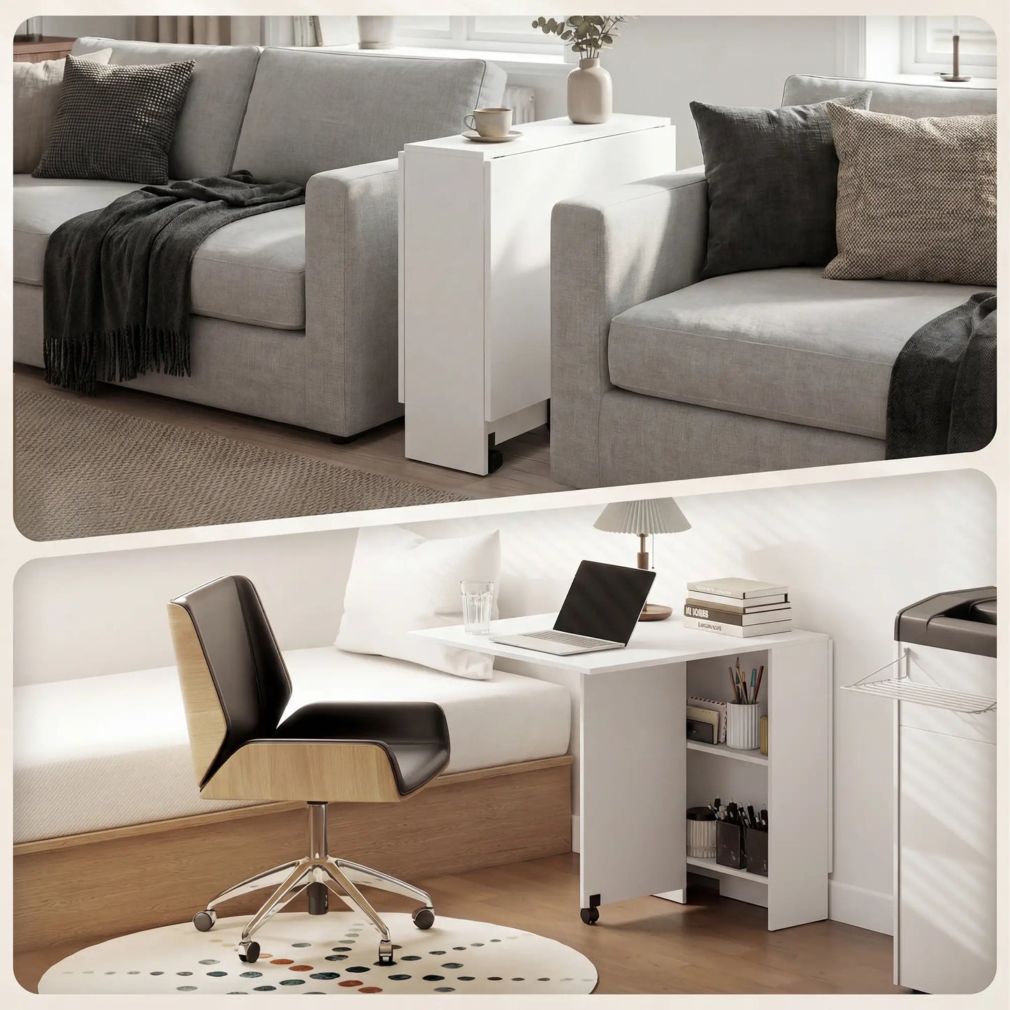 Extendable Dining Table, Collapsible w/ 2-Tier Shelves, Rolling Casters, White Bar Tables & Dining Tables at Gallery Canada
