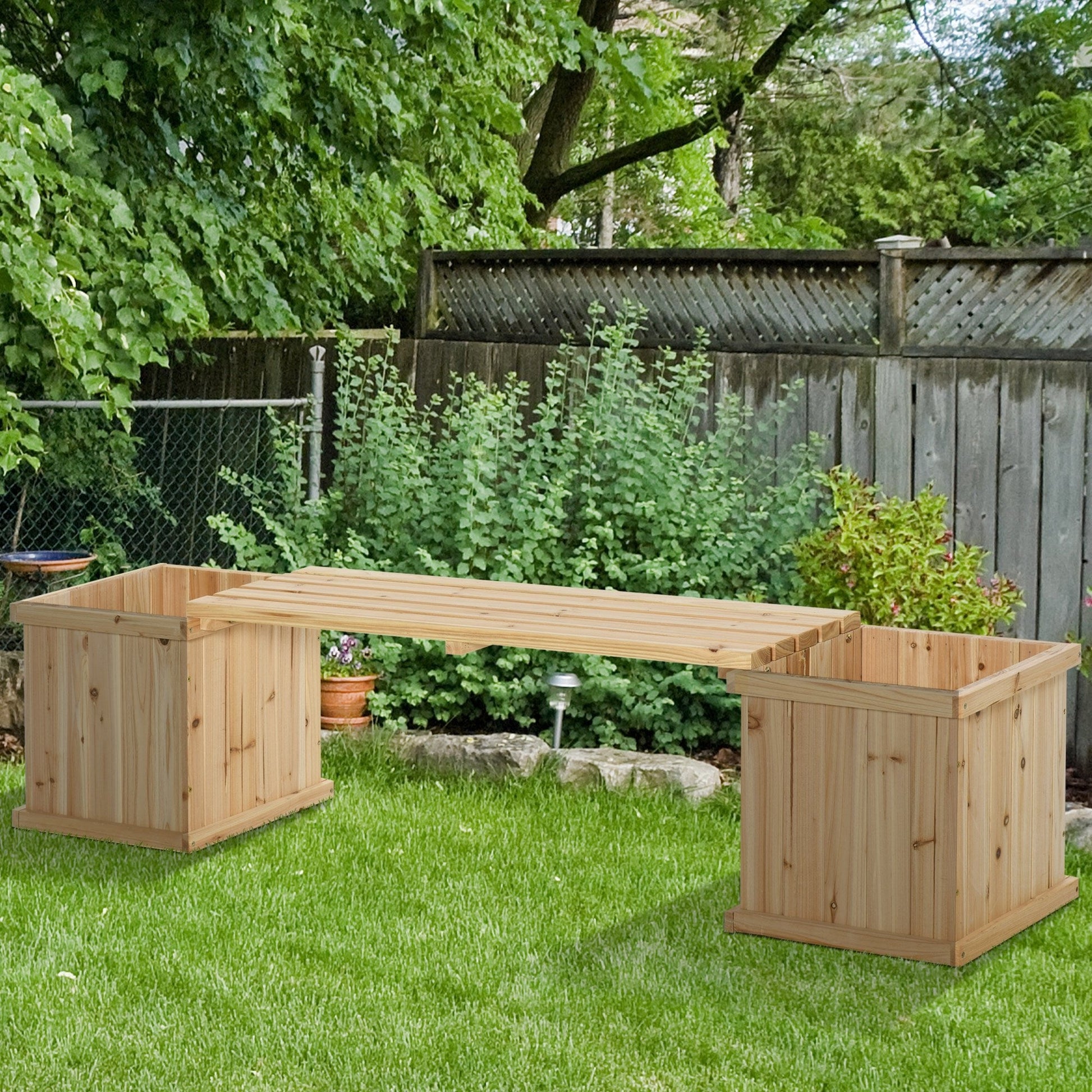 Garden Planter with Raised Garden Bed Bench for Patio Park, 69.25" x 15" x 15.75", Natural at Gallery Canada