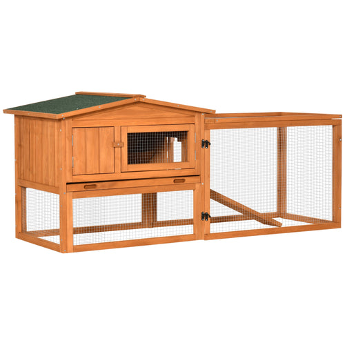 Wooden Rabbit Hutch Guinea Pig House with Removable Tray, Openable Roof, Trough, Run for Tortoises and Ferrets, Orange