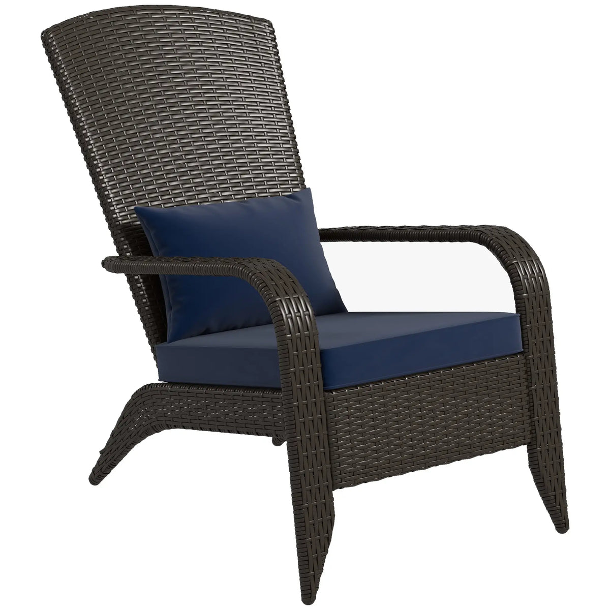 Outdoor Wicker Adirondack Chair, Rattan Muskoka Chair with Cushions, Dark Blue Patio Chairs at Gallery Canada