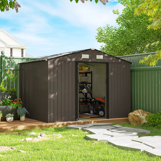 9.1'x6.4'x6.3' Garden Storage Shed, Foundation Kit, Metal Tool House, Double Doors, Brown Sheds Brown at Gallery Canada