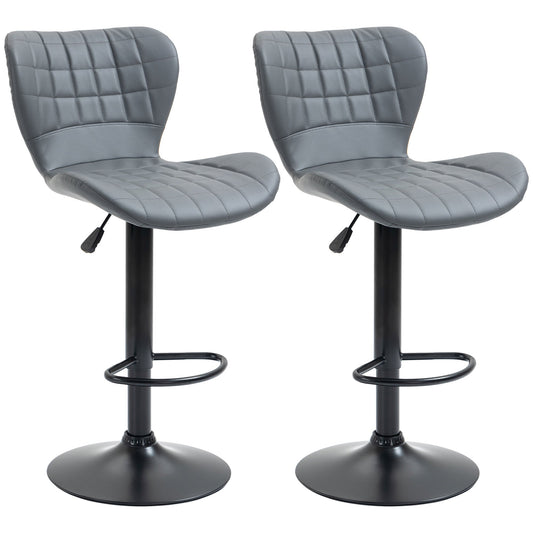Bar Stools Set of 2 Adjustable Height Swivel Bar Chairs in PU Leather with Backrest &; Footrest, Grey at Gallery Canada